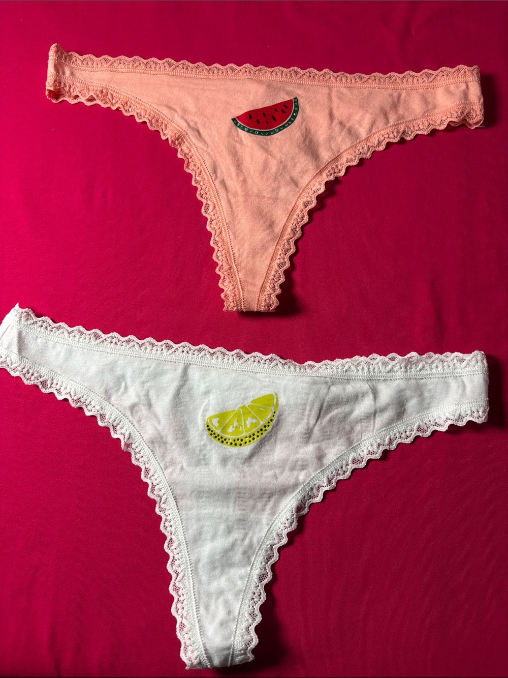 Women’s Lace-Trim Thong Panties - Peach & White (2-Pack)